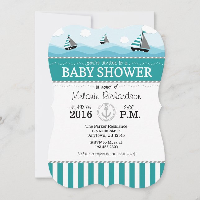 Inbjudan till Teal Blue Nautical Baby Shower (Framsida)