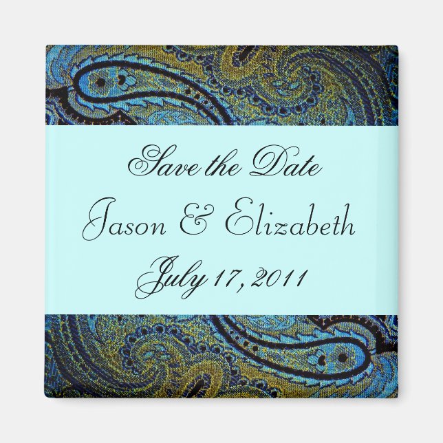 Inbjudan till Teal Blue Paisley Peacock Wedding Magnet (Framsidan)