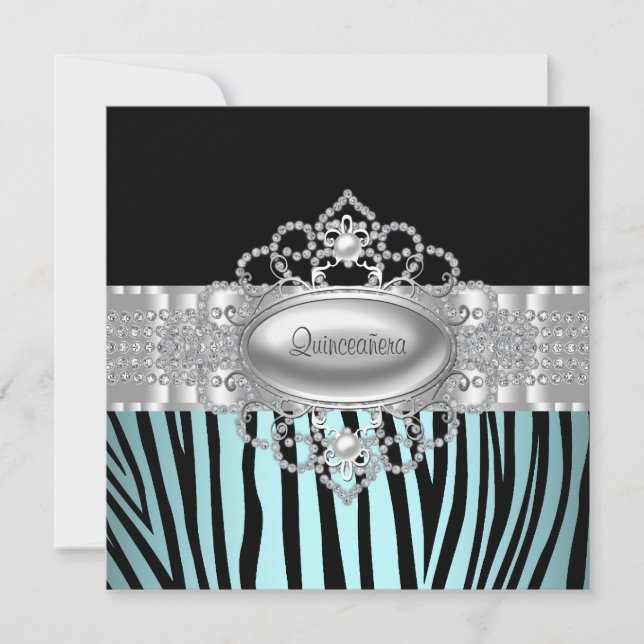 Inbjudan till Teal Blue Zebra Quinceanera (Framsida)
