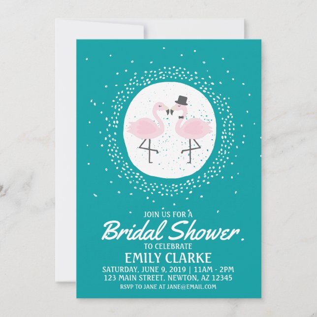 Inbjudan till Teal Flamingo Bride & Groom (valfrit (Framsida)