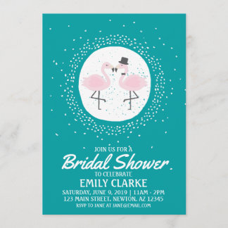 Inbjudan till Teal Flamingo Bride & Groom (valfrit