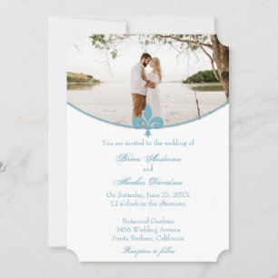 Inbjudan till Teal Fleur de Lis Photo Wedding