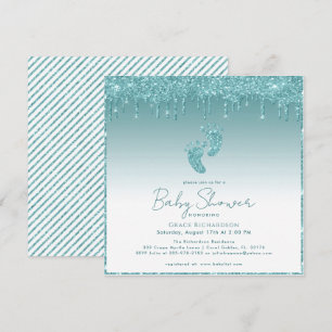 Inbjudan till Teal Glitter Drips Baby Shower