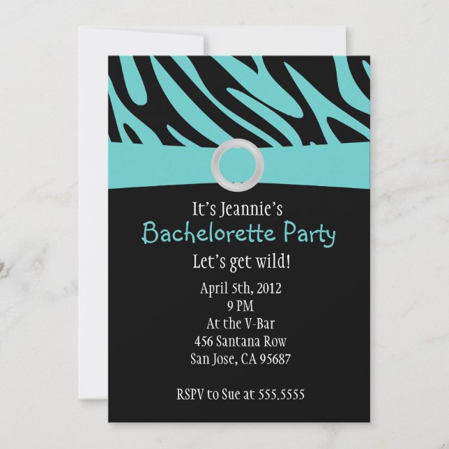 Inbjudan till Teal Zebra Bachelorette Party (Framsida)