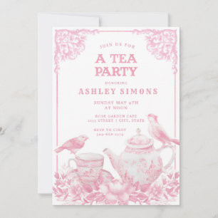 Inbjudan till teapartiet rosa and White Blommigt