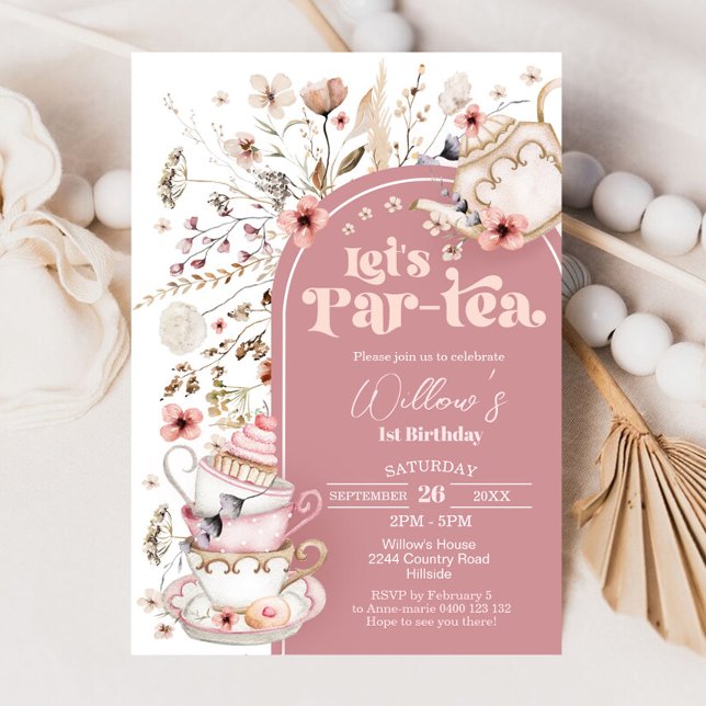 Inbjudan till teapartiet Wildblomma Låt oss Partea (Let's Par-tea Garden Tea Party Invitation)