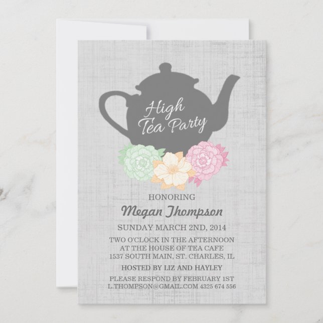 Inbjudan till tekanna High Tea (Framsida)