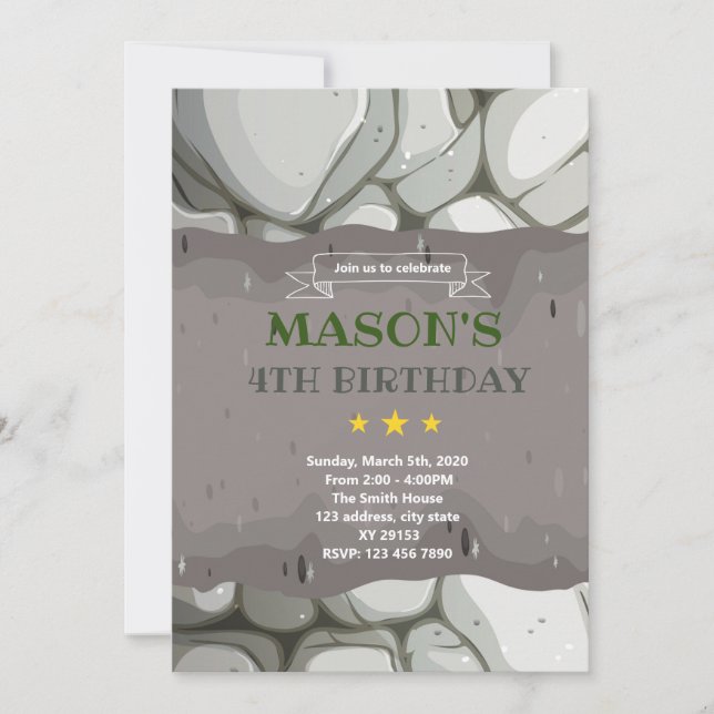 Inbjudan till tema för Stone sten-födelsedagskalen (Framsida)