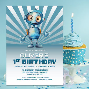 Inbjudan till Temapartyet Blue Robot på födelsedag