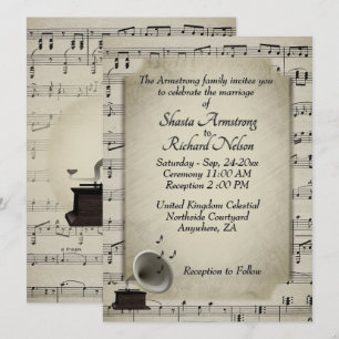 Inbjudan till temat Antique Gramophone Music Bröll