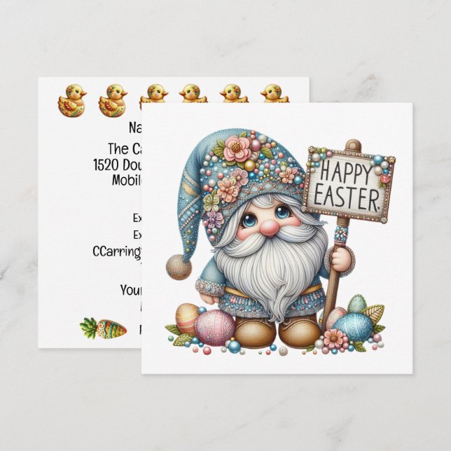 Inbjudan till temat Gnome Påsk (Fram/baksida)