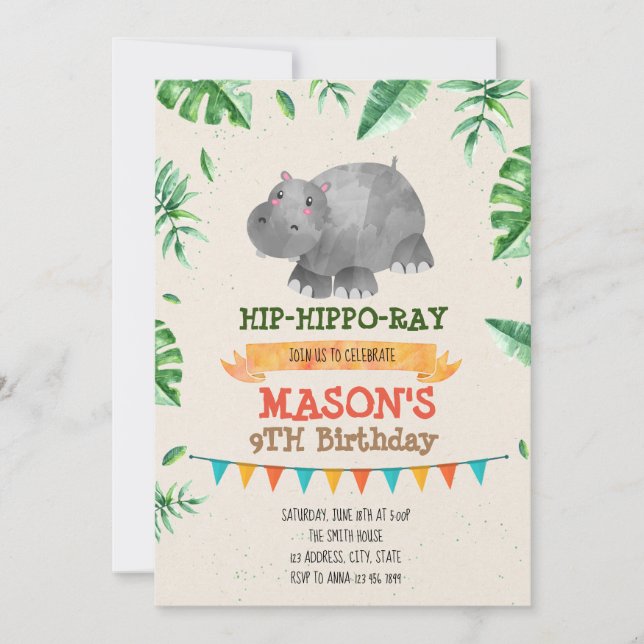 Inbjudan till temat Hippo-födelsedagsfest (Framsida)