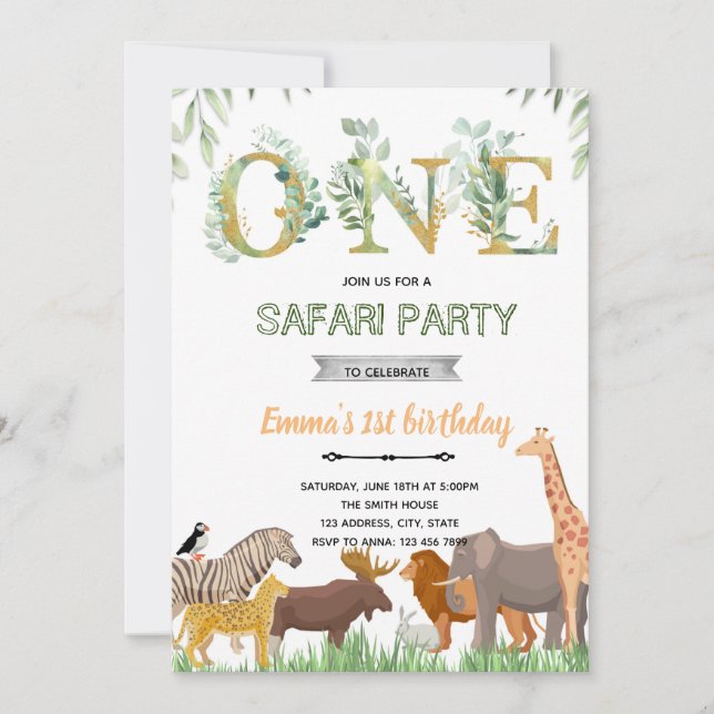 Inbjudan till temat OneGrey zoo party (Framsida)