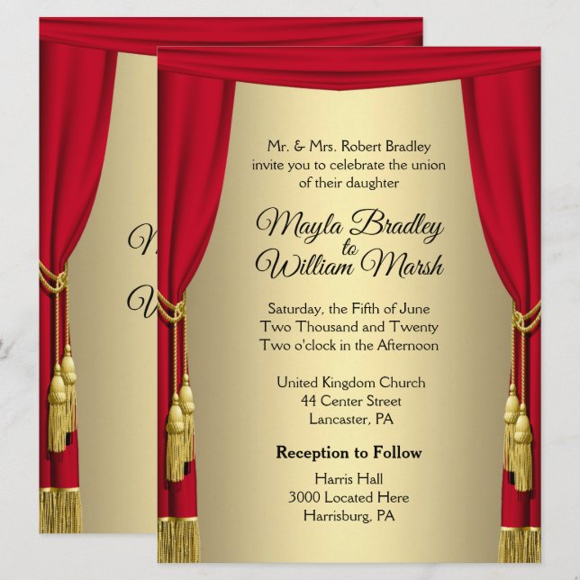 Inbjudan till temat Theater Bröllop (Fram/baksida)