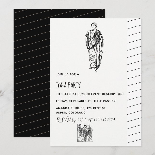 Inbjudan till temat Toga Party (Fram/baksida)