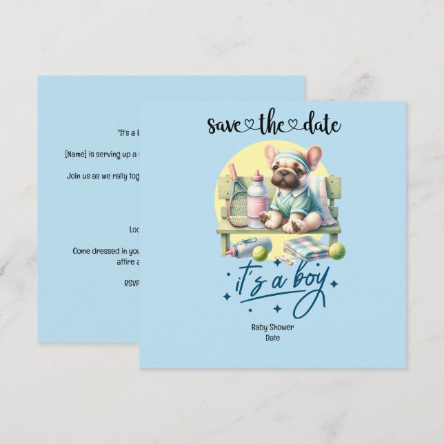 Inbjudan till tennis-Theter Baby Shower - Blue & R (Fram/baksida)