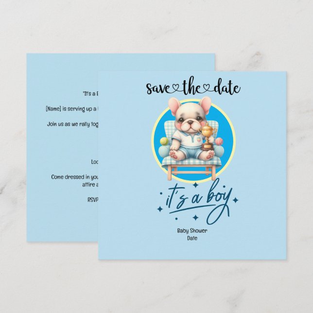 Inbjudan till tennis-Theter Baby Shower - Blue & R (Fram/baksida)