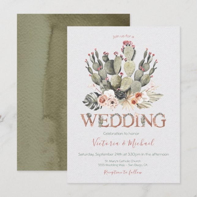 Inbjudan till Terracota och Cactus Bröllop Fiesta (Fram/baksida)