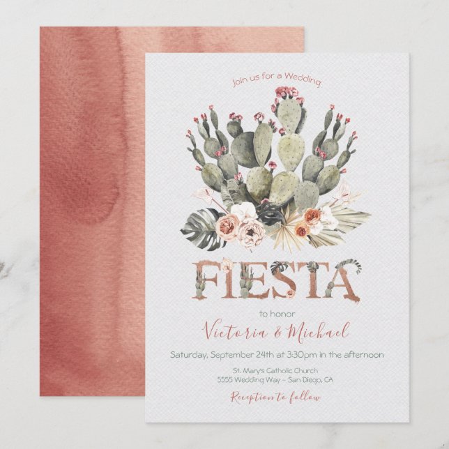 Inbjudan till Terracota och Cactus Bröllop Fiesta (Fram/baksida)