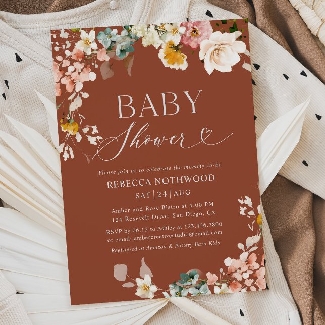 Inbjudan till Terracotta Blommigt Baby Shower (Skapare uppladdad)