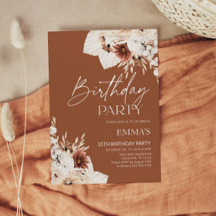 Inbjudan till Terracotta Boho Pampas på födelsedag