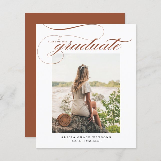 inbjudan till Terracotta Calligraphy Photo Student (Fram/baksida)