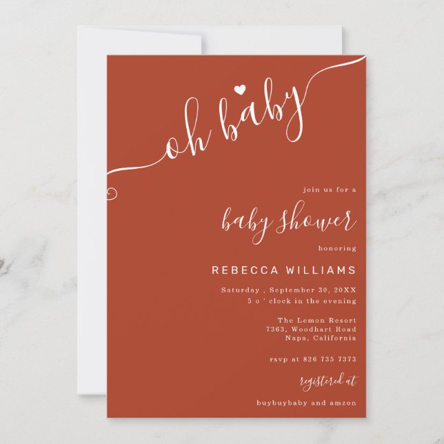 Inbjudan till Terracotta Minimalist Baby Shower (Framsida)