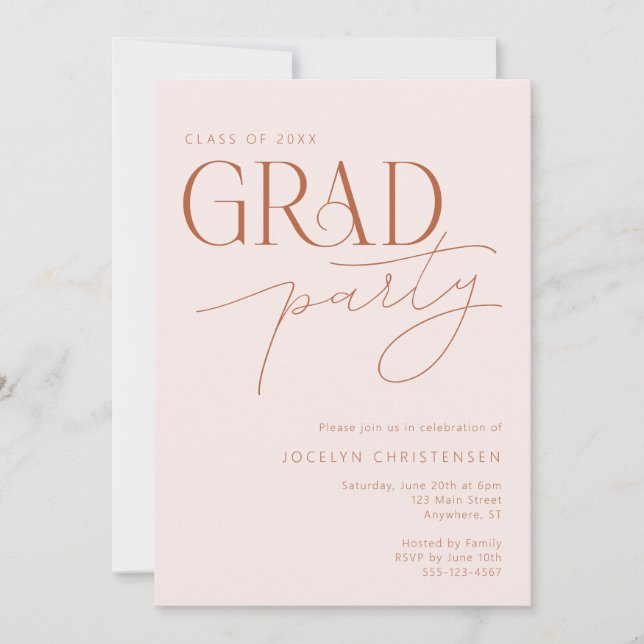  inbjudan till Terracotta Modern Grad Party (Framsida)