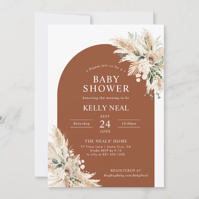 inbjudan till Terracotta Pampas Grass Baby Shower (Framsida)