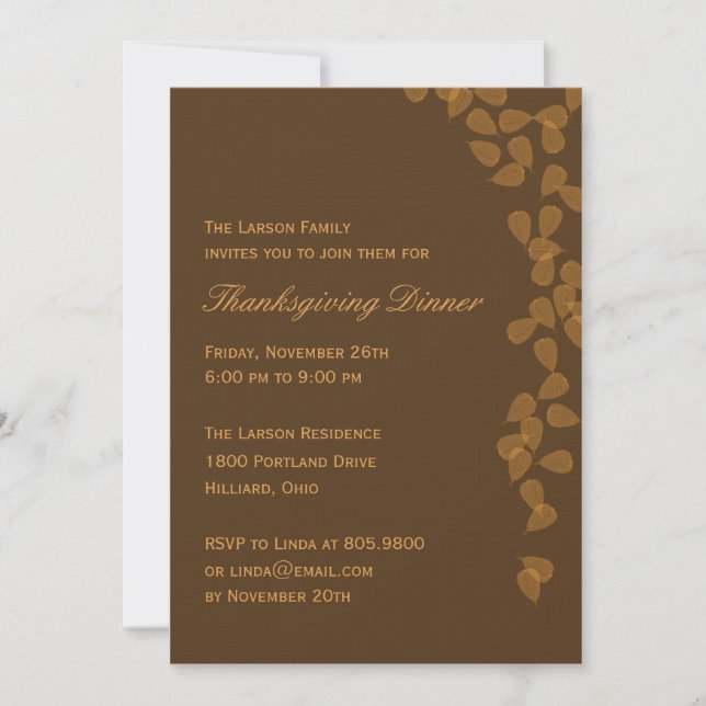 Inbjudan till Thanksgiving av avtagande Löv (Framsida)