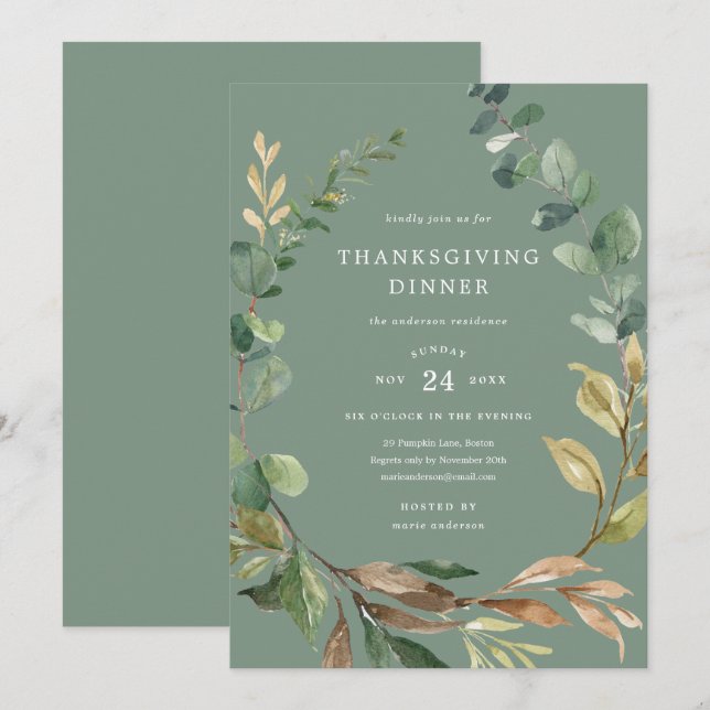 Inbjudan till Thanksgiving av dagtid till lantgård (Fram/baksida)