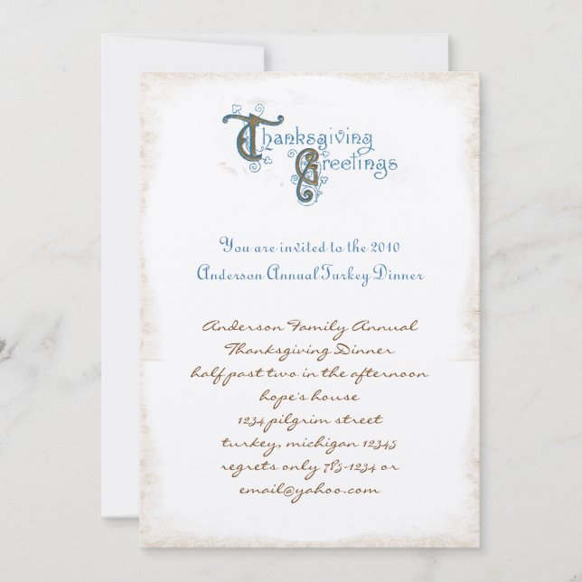 Inbjudan till Thanksgiving av  efter kort för vint (Framsida)