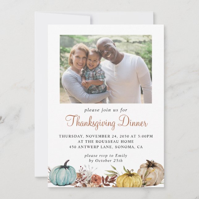 Inbjudan till Thanksgiving av fotofototyp på höjdp (Framsida)