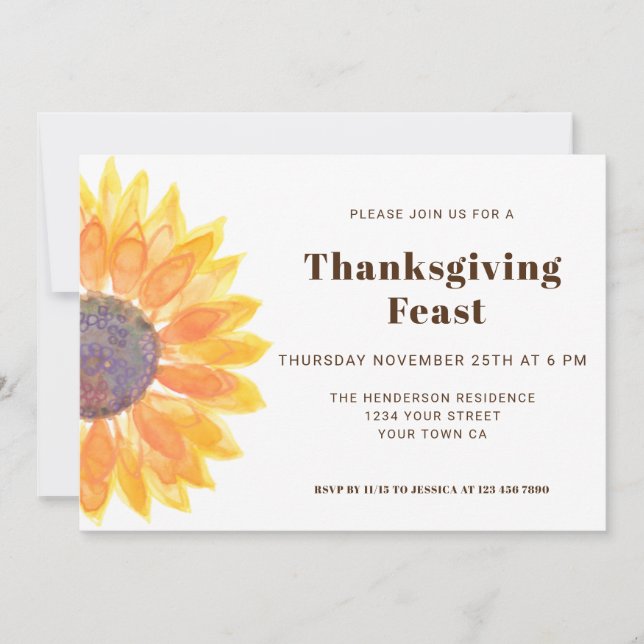 Inbjudan till Thanksgiving av solrosmiddagar (Framsida)