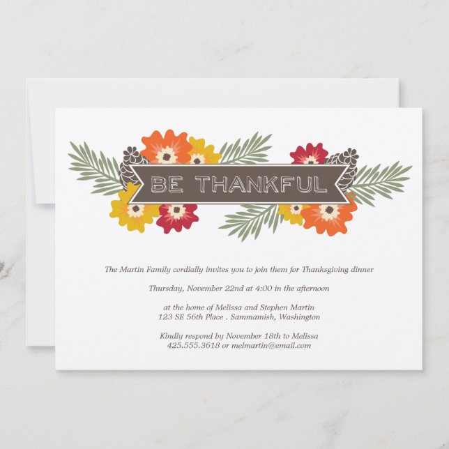 Inbjudan till Thanksgiving av Vintage Blommigt (Framsida)