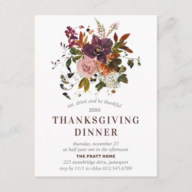 Inbjudan till thanksgiving Burgundy Red Postcard (Framsida)