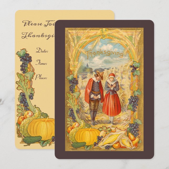 Inbjudan till Thanksgiving-dag för tacksamma pilgr (Fram/baksida)