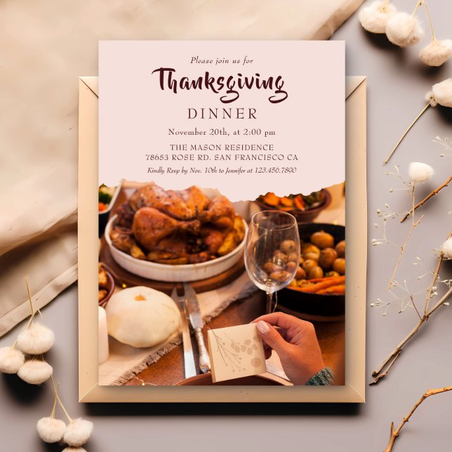 Inbjudan till Thanksgiving för Rustic Photo Dinner (Skapare uppladdad)