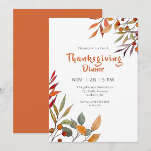 Inbjudan till Thanksgiving för vattenfärgsblad för