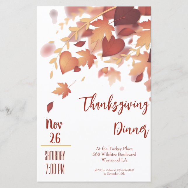 Inbjudan till thanksgiving Höst löv Kärlek under m (Framsida)