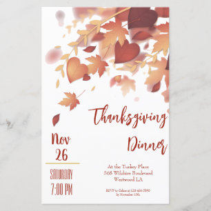 Inbjudan till thanksgiving Höst löv Kärlek under m