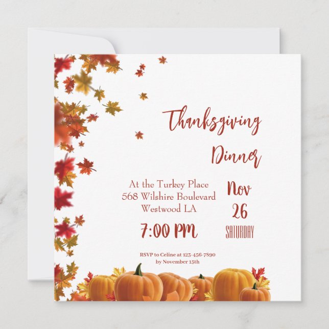 Inbjudan till thanksgiving Höst löv Pumpkin Dinner (Framsida)