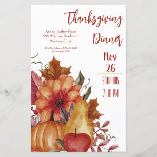 Inbjudan till thanksgiving Höst löv Pumpkin Dinner