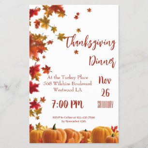 Inbjudan till thanksgiving Höst löv Pumpkin Dinner Flygblad