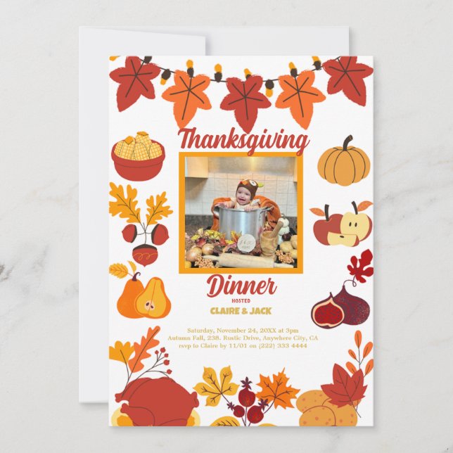 Inbjudan till thanksgiving med familjefoto (Framsida)