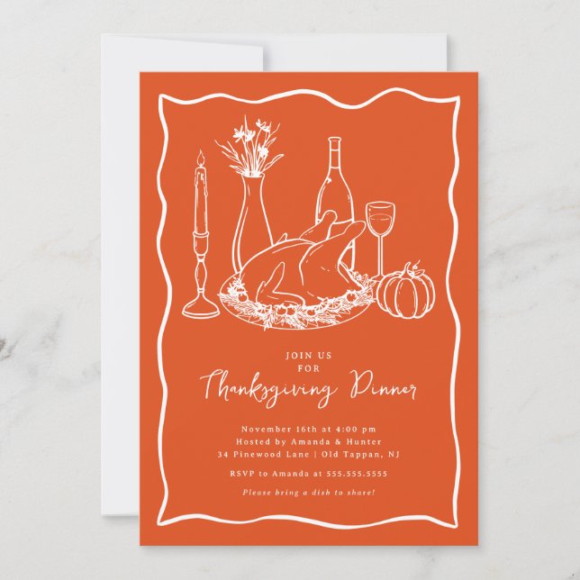Inbjudan till Thanksgiving med fetstil Orange (Framsida)