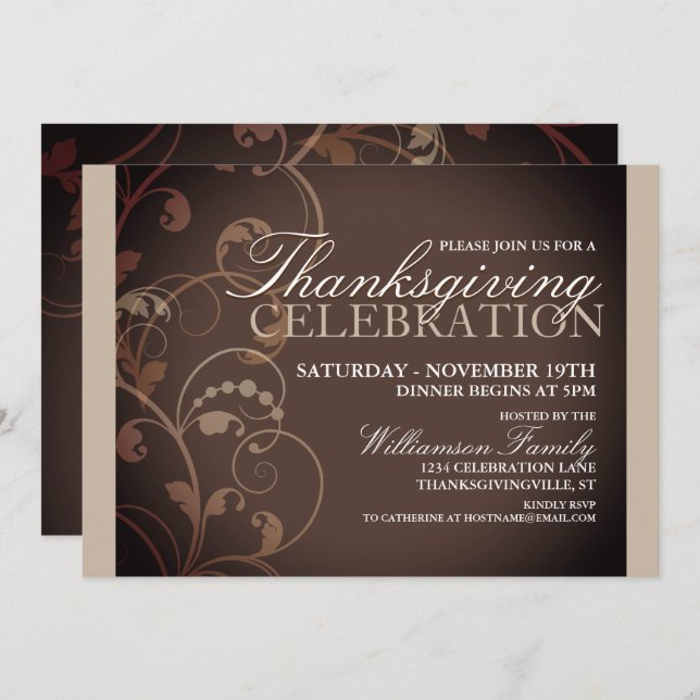 Inbjudan till Thanksgiving på hösten Blommigt - mi (Fram/baksida)