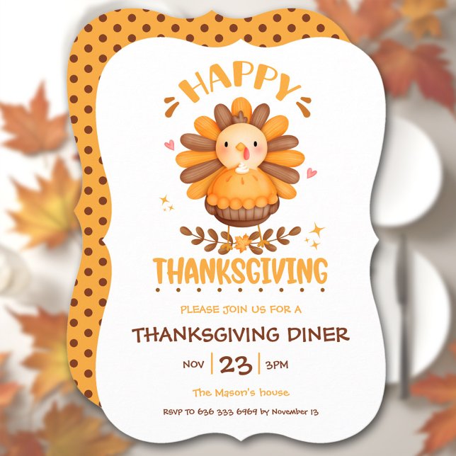 Inbjudan till Thanksgiving på kvällstid (Cute Thanksgiving Dinner Invitation)