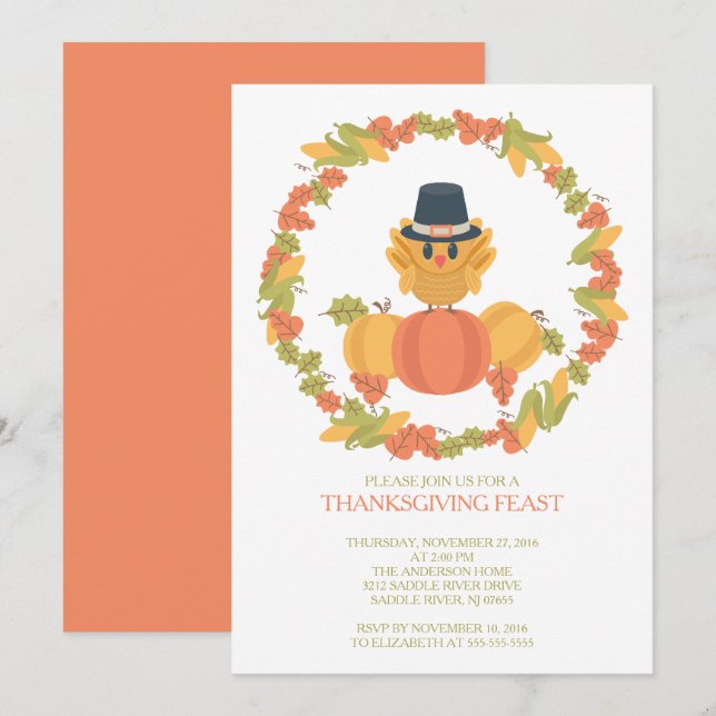 Inbjudan till Thanksgiving på middag på svenska Tu (Fram/baksida)