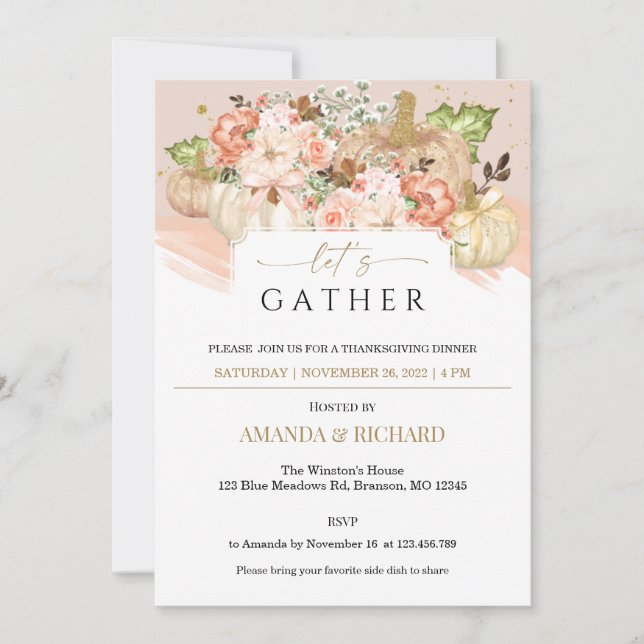 Inbjudan till Thanksgiving på middagen för guld Bl (Framsida)